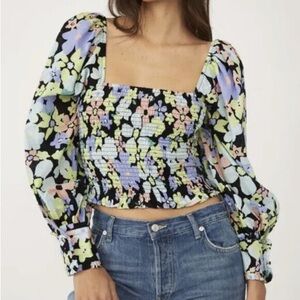 Free People Ariana Floral Long Puff Sleeve Large